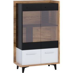Box vitrin 2 ajtó - Arany tölgy - Fehér - Fekete