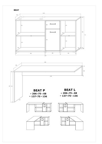 Beat P íróasztal kombináció jobbos - Grange tölgy - Fényes fehér