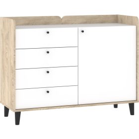   Dolce komód 1 ajtó 4 fiók - Endgrain tölgy - Fényes fehér