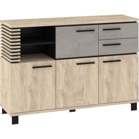   Lamir komód 4 ajtó 2 fiók - Endgrain tölgy - Beton szürke - Fekete