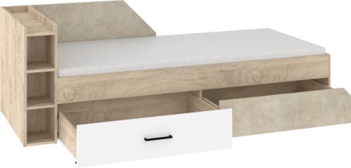 Pax 90L ágykeret 2 fiók balos - Endgrain tölgy - Fehér - Granada mandula