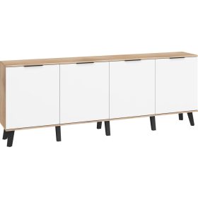   Sven komód 4 ajtó - Világos Sonoma tölgy - Fényes fehér