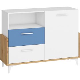   Hey komód 1 ajtó 2 fiók 125W - Artisan tölgy - Fehér - Kék