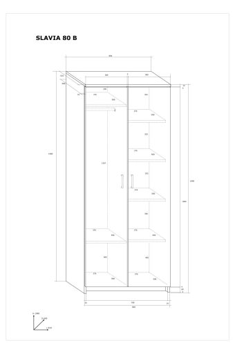 Slavia 80B gardróbszekrény 2 ajtó - Grange tölgy