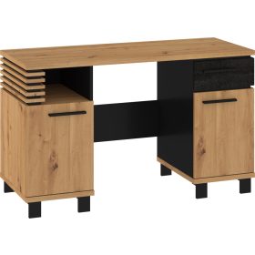   Lamir íróasztal 2 ajtó 1 fiók - Artisan tölgy - Beton fekete - Fekete