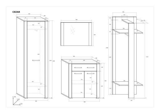 Cezar előszoba bútor szett - Arany tölgy - Fehér tölgy