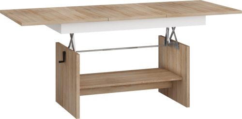 Dallas  emelhető és kihúzható dohányzóasztal - Világos Sonoma tölgy - Fehér