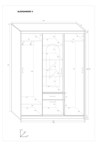Aleksander 4 Z tolóajtós gardróbszekrény tükörrel - Grange tölgy