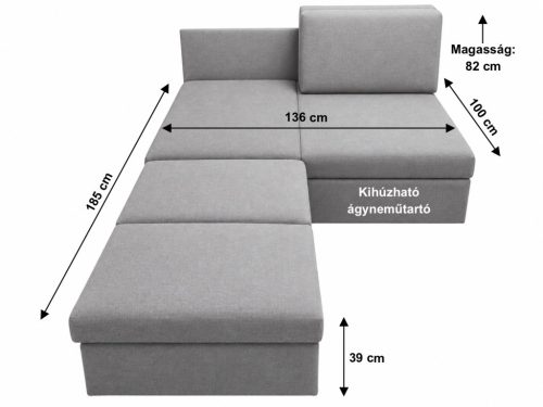Oregon ágyneműtartós dupla fotelágy 140 cm - Sötétszürke