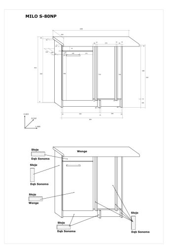 Milo S80NP alsó 100 cm széles 1-ajtós sarok konyhaszekrény elem