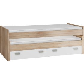   Kitty dupla ágykeret 2 ágyneműtartó fiókkal - Világos Sonoma tölgy - Fehér