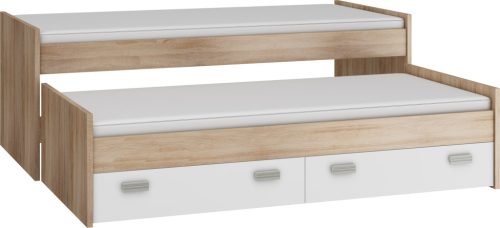 Kitty dupla ágykeret 2 ágyneműtartó fiókkal - Világos Sonoma tölgy - Fehér