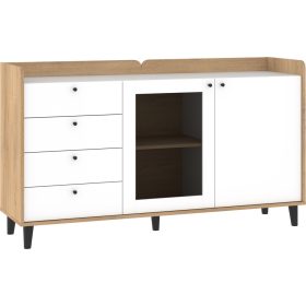   Dolce vitrines komód 1 üvegajtó 1 ajtó 4 fiók - Cremona tölgy - Fényes fehér