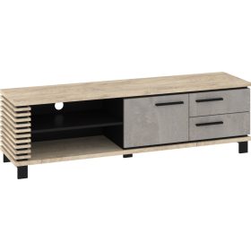   Lamir TV-állvány 1 ajtó 2 fiók - Endgrain tölgy - Beton szürke - Fekete
