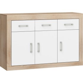   Verin komód 3 ajtó 3 fiók - Világos Sonoma tölgy - Fényes fehér
