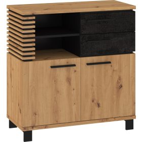   Lamir komód 2 ajtó 2 fiók - Artisan tölgy - Beton fekete - Fekete