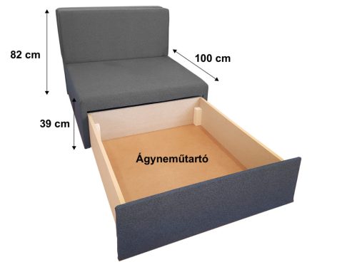 Oregon fotelágy ágyneműtartóval 70 cm - Világosszürke