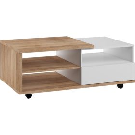   Hybrid dohányzóasztal 2 fiók téglalap alakú - Világos Sonoma tölgy - Fényes fehér