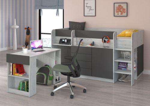 Smile galériaágy jobbos - Fehér tölgy - Szürke