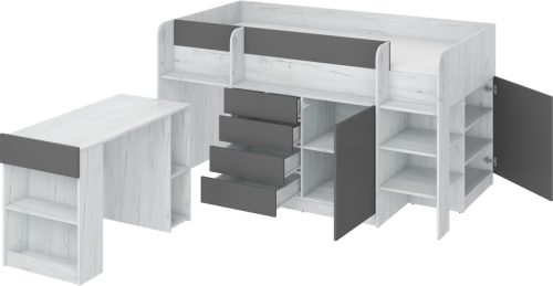 Smile galériaágy jobbos - Fehér tölgy - Szürke