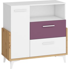   Hey komód 1 ajtó 2 fiók 95W - Artisan tölgy - Fehér - Lila