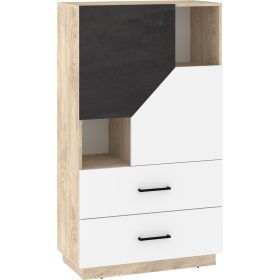   Pax 80 alacsony könyvespolc 2 ajtó 2 fiók - Endgrain tölgy - Fehér - Beton fekete