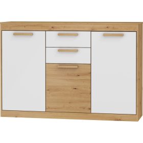   Maximus komód 3 ajtó 2 fiók - Artisan tölgy - Fényes fehér