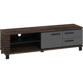   Lamir TV-állvány 1 ajtó 2 fiók - Grange tölgy - Szürke - Fekete