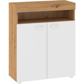   Max alacsony könyvespolc 2 ajtó - Artisan tölgy - Fényes fehér