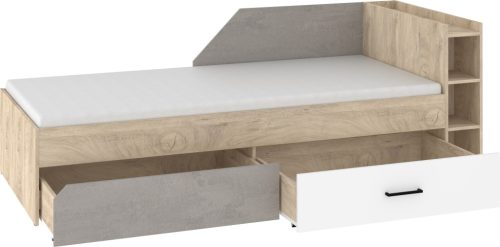 Pax 90P ágykeret 2 fiók jobbos - Endgrain tölgy - Fehér - Beton szürke