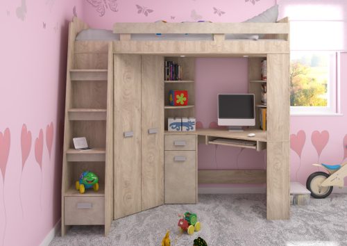 Antresola galériaágy balos - Endgrain tölgy - Granada mandula