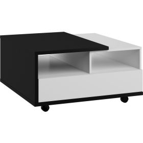   Hybrid dohányzóasztal 2 fiók négyzet alakú - Fekete - Fényes fehér