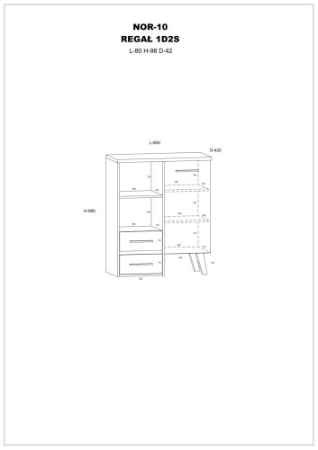 Nordis könyvespolc 1 ajtó 2 fiók - Sötét Sonoma tölgy - Fehér