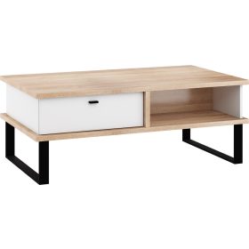   Cross dohányzóasztal 2 fiók téglalap alakú - Világos Sonoma tölgy - Fehér