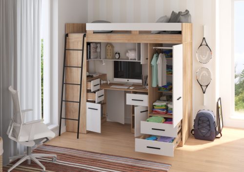 Smyk galériaágy balos - Világos Sonoma tölgy - Fehér