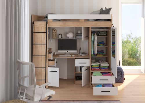 Smyk galériaágy balos - Világos Sonoma tölgy - Fehér