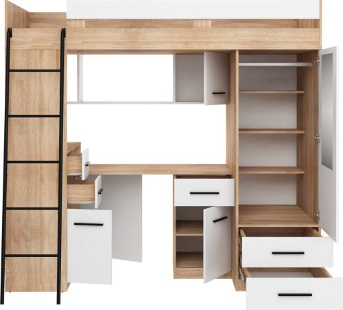 Smyk galériaágy balos - Világos Sonoma tölgy - Fehér