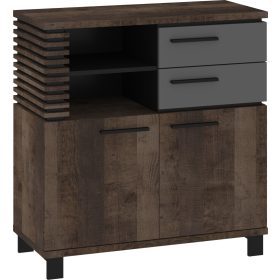   Lamir komód 2 ajtó 2 fiók - Grange tölgy - Szürke - Fekete