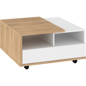   Hybrid dohányzóasztal 2 fiók négyzet alakú - Cremona tölgy - Fényes fehér