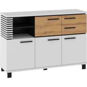   Lamir komód 4 ajtó 2 fiók - Fehér - Artisan tölgy - Fekete