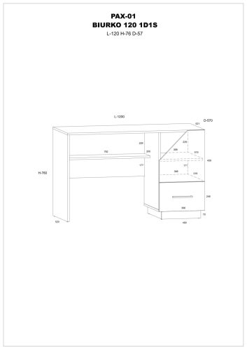 Pax 120 íróasztal 1 ajtó 1 fiók - Endgrain tölgy - Fehér - Beton szürke