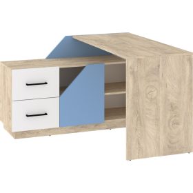   Pax 120L sarok íróasztal kombináció balos - Endgrain tölgy - Fehér - Világos kék
