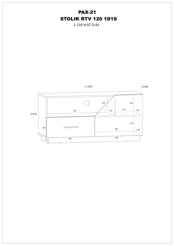 Pax 120 TV-állvány 1 ajtó 1 fiók - Endgrain tölgy - Fehér - Granada mandula
