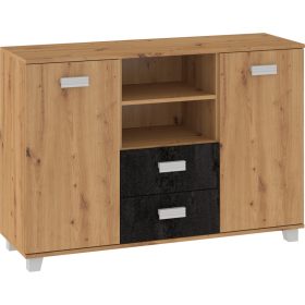Solo komód 2 ajtó 2 fiók - Artisan tölgy - Beton fekete