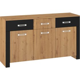 Hugo komód 3 ajtó 3 fiók - Artisan tölgy - Fekete