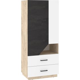   Pax 80 gardróbszekrény 2 ajtó 2 fiók - Endgrain tölgy - Fehér - Beton fekete