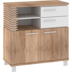   Lamir komód 2 ajtó 2 fiók - Világos Sonoma tölgy - Fényes fehér - Fehér