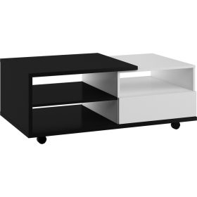   Hybrid dohányzóasztal 2 fiók téglalap alakú - Fekete - Fényes fehér