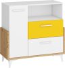Hey komód 1 ajtó 2 fiók 95W - Artisan tölgy - Fehér - Sárga