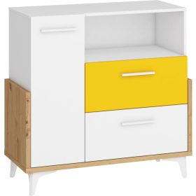   Hey komód 1 ajtó 2 fiók 95W - Artisan tölgy - Fehér - Sárga